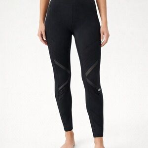 Alo Black Leggings High Rise Sheer Mesh Legs Pin Tuck Size XS Inseam 28"